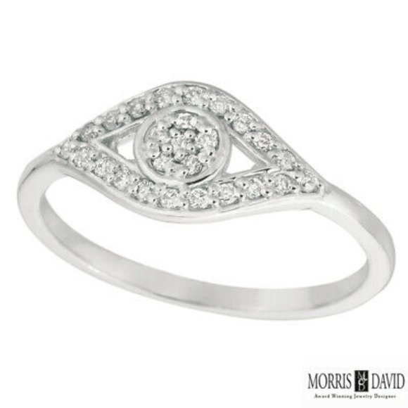 0.20 Carat Natural Diamond Eye Ring Band 14K White Gold